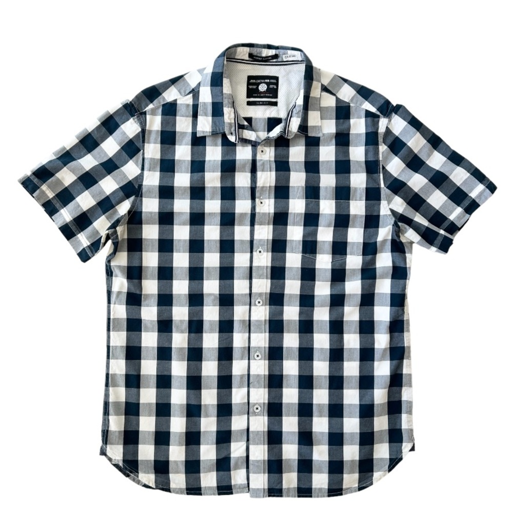 Men’s Cactus Blue & white Gingham Button Down Short Sleeve Shirt